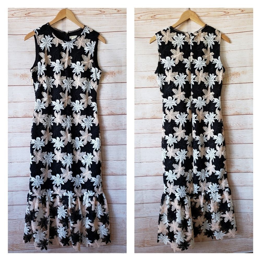 Shoshanna Floral Lace Sleeveless Ruffle Hem Lined Maxi Dress